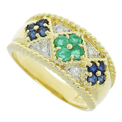 Emerald, Sapphire, and Diamond Ring SE0.76/D0.04 in 18K Yellow Gold (YG)