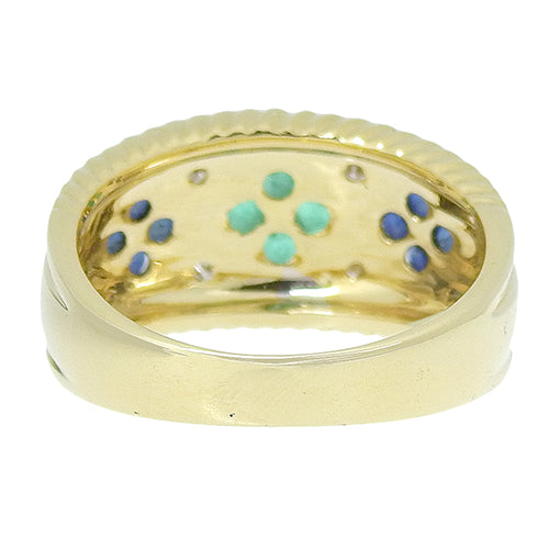 18K 黄金 (YG) 祖母绿、蓝宝石和钻石戒指 SE0.76/D0.04