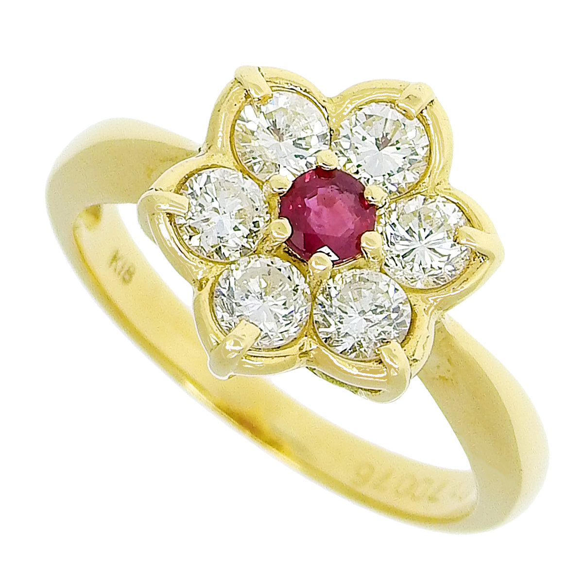 Ruby and Diamond Flower Ring R0.17/D0.76 in 18K Yellow Gold