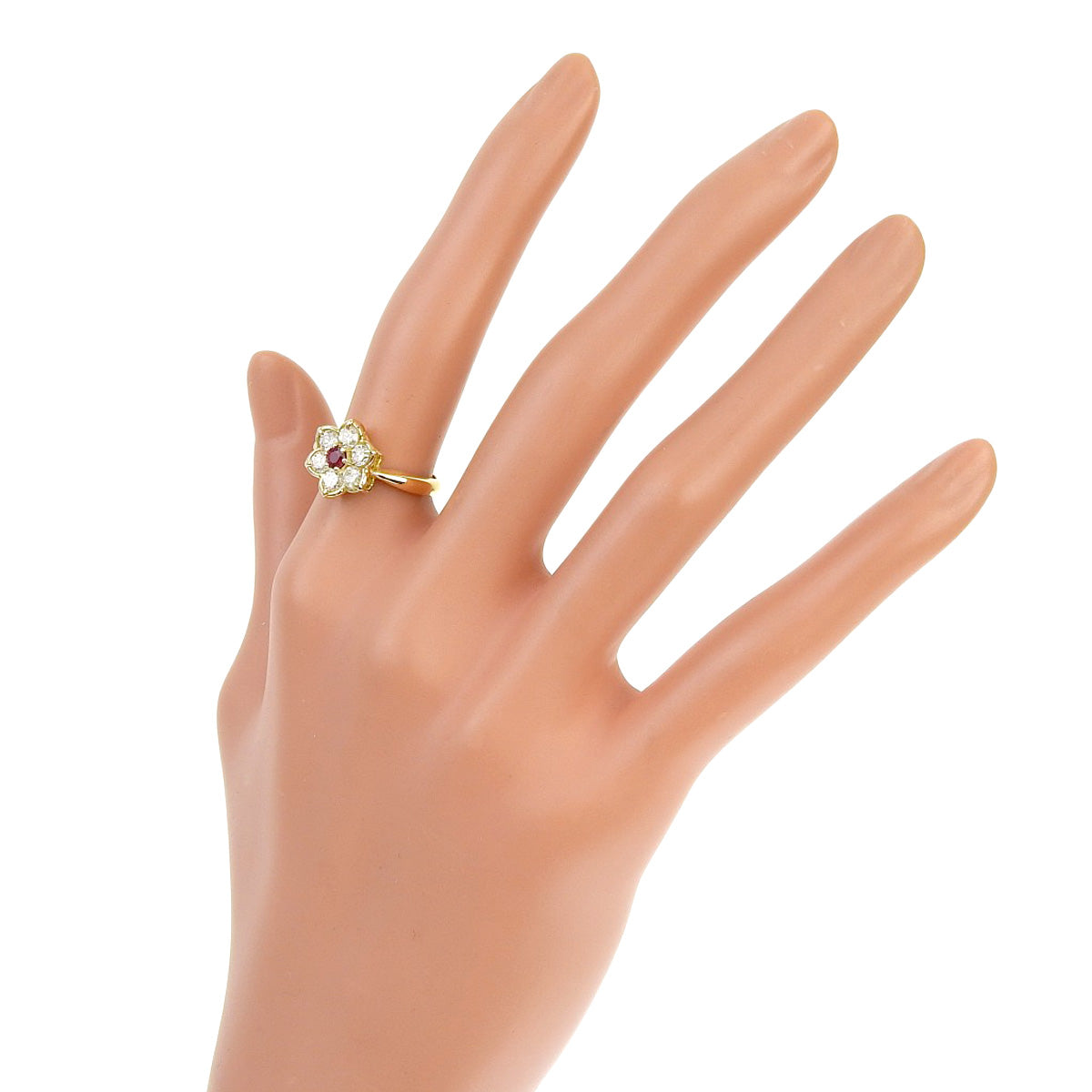 Ruby and Diamond Flower Ring R0.17/D0.76 in 18K Yellow Gold