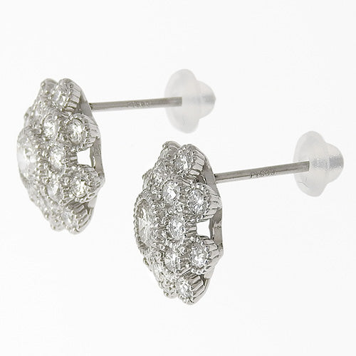 Flower motif diamond earrings D0.20,0.41/D0.21,0.41 Pt950 platinum
