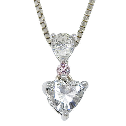 Pink Diamond Heart Necklace D0.214,0.10/PD0.02 K18 White Gold WG