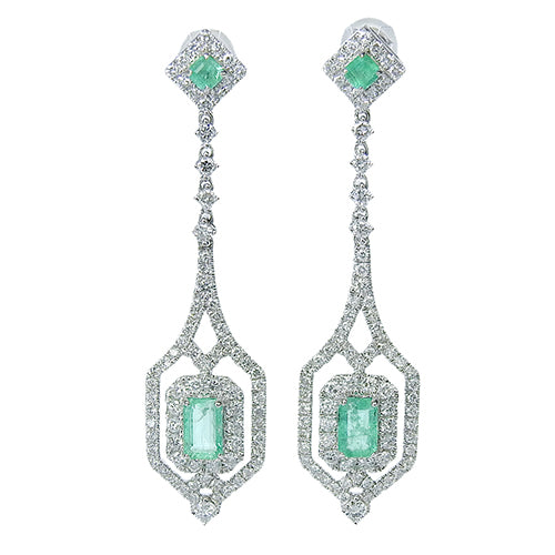 Emerald and Diamond Earrings E0.55,D0.75/E0.55,D0.75 K18 White Gold WG