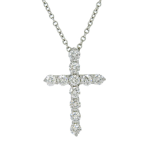 Small Cross Necklace with Diamonds in Pt950 Platinum, 11PD