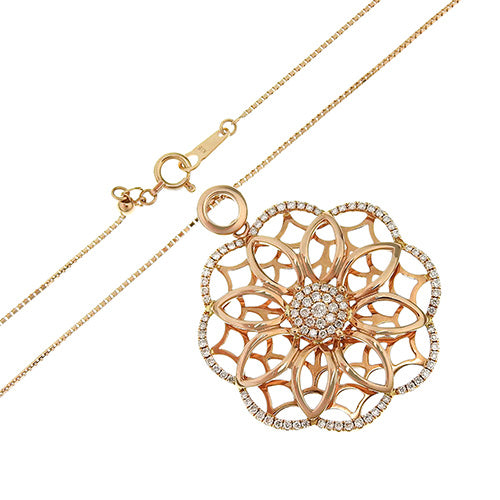 ダイヤモンド フラワーネックレス D0.54 K18 ピンクゴールド PG