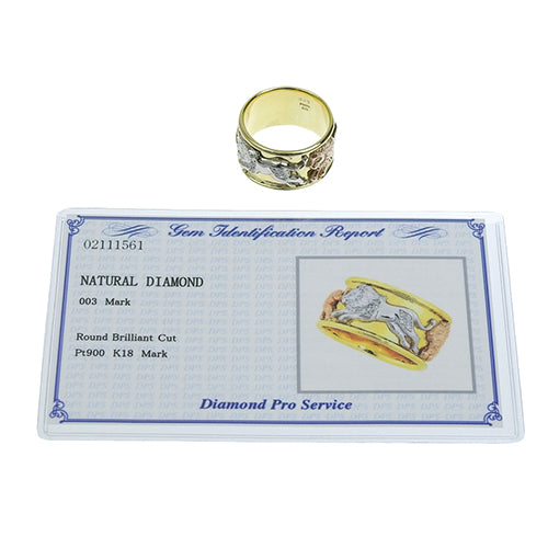 狮子钻石戒指 D0.03 Pt900 铂金 K18 黄金 YG