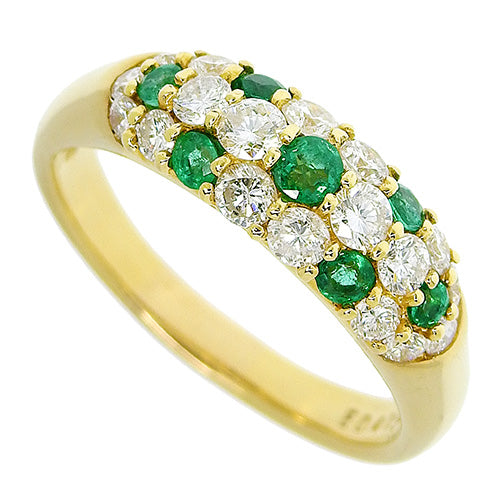 Pave Diamond and Emerald Ring D0.96/E0.415 in 18K Yellow Gold