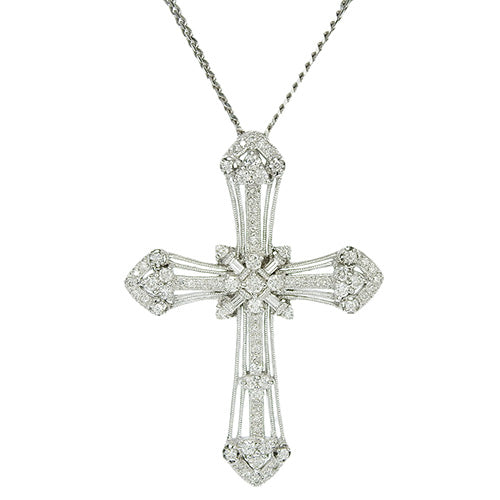 Diamond Cross Necklace D1.26,0.18 K18 White Gold WG