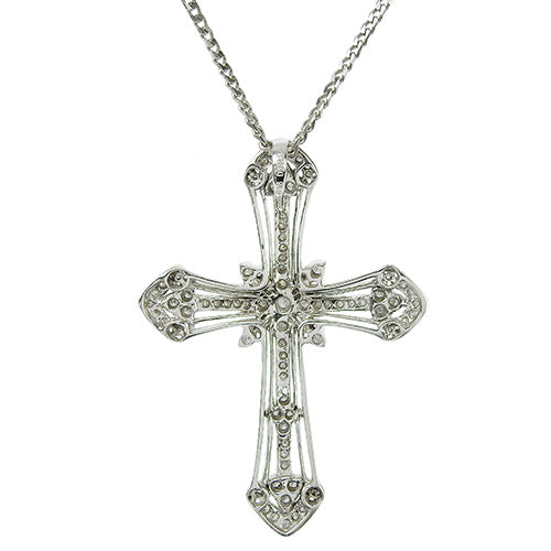 Diamond Cross Necklace D1.26,0.18 K18 White Gold WG