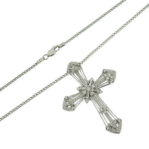 Diamond Cross Necklace D1.26,0.18 K18 White Gold WG