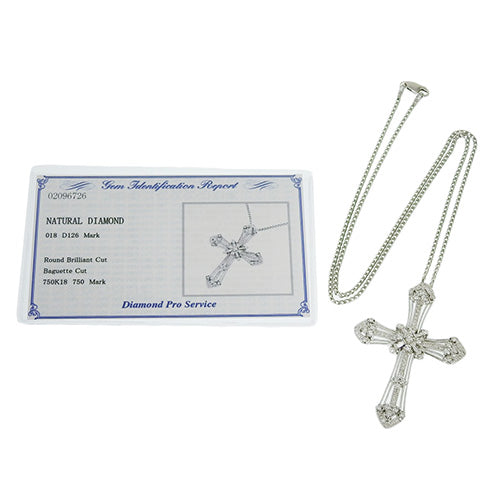 Diamond Cross Necklace D1.26,0.18 K18 White Gold WG