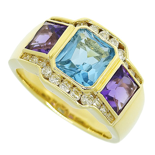 Topaz and Diamond Ring D0.39 K18 Yellow Gold YG