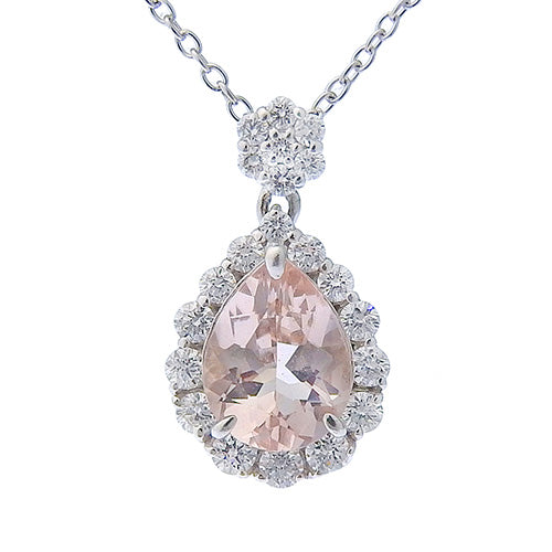 Morganite and Diamond Necklace, Morganite/Diamond 0.99/D0.33, 18K White Gold, WG