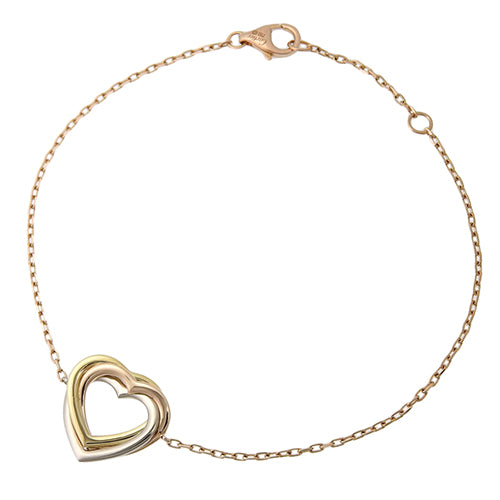 三位一体心形手链 18K 黄金 (YG)、18K 粉金 (PG)、18K 白金 (WG)