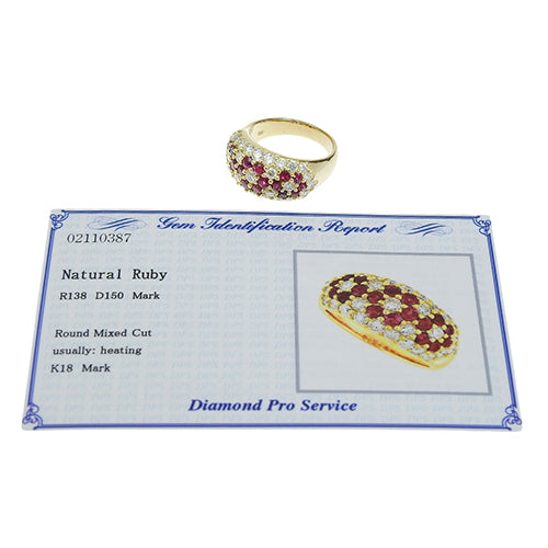 パヴェ ルビー ダイヤモンド リング R1.38/D1.50 K18 イエローゴールド YG
