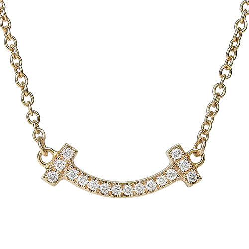 Smile Diamond Necklace in 18K Yellow Gold with Pavé Diamonds
