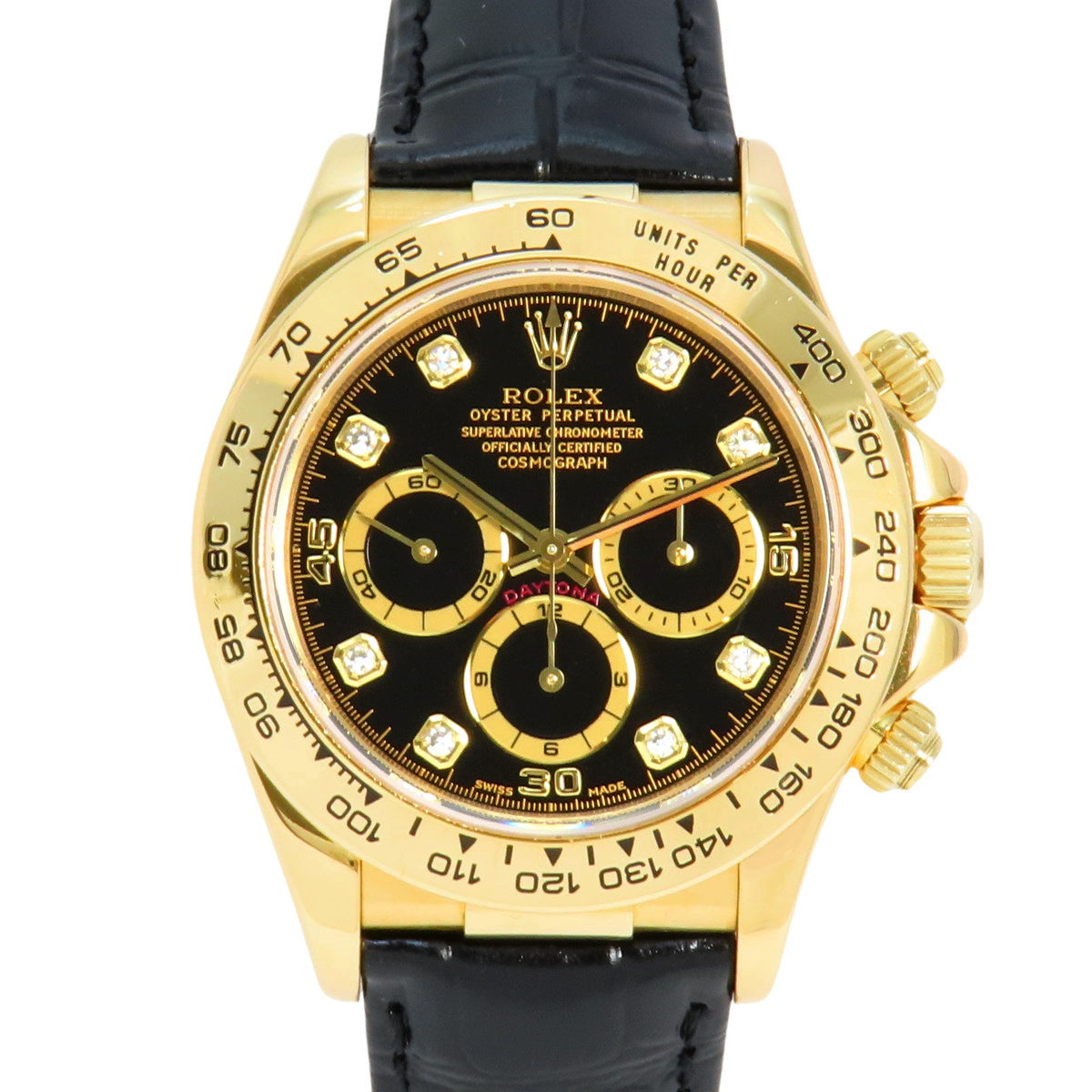 16518G Daytona, Yellow Gold/Leather, A series, Automatic, Black dial.