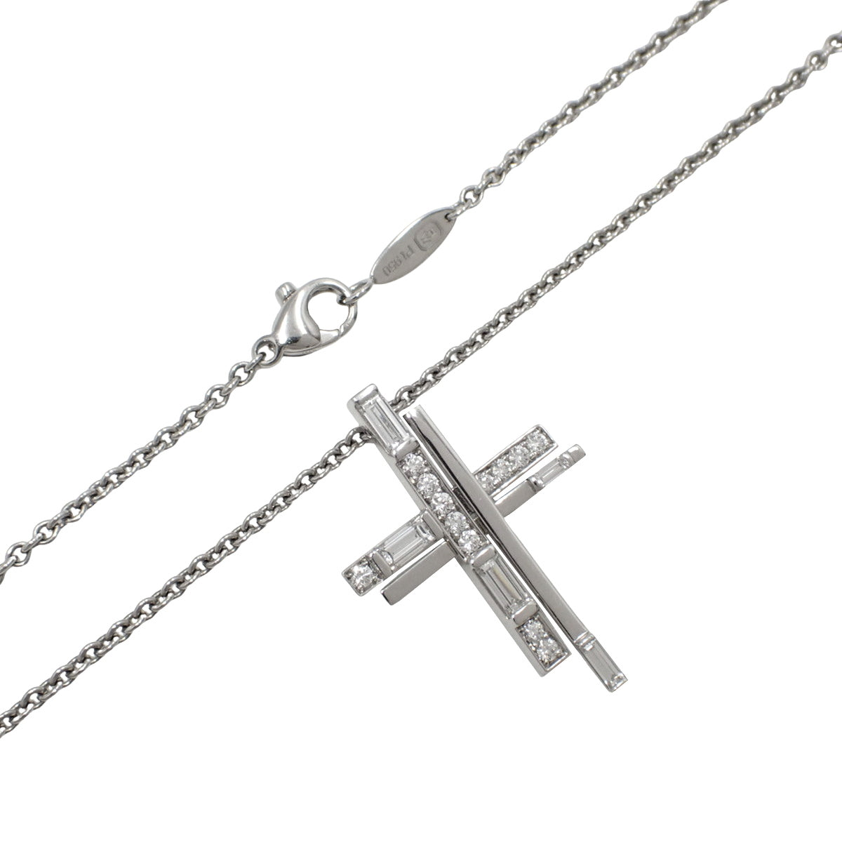 钻石和铂金十字图案交通十字吊坠