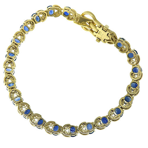 蓝宝石钻石手链,尺寸 9.74/直径 1.00 毫米,18K 黄金 (YG)