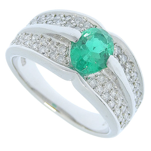 Emerald and Diamond Ring E0.857/D0.37 Pt900 Platinum