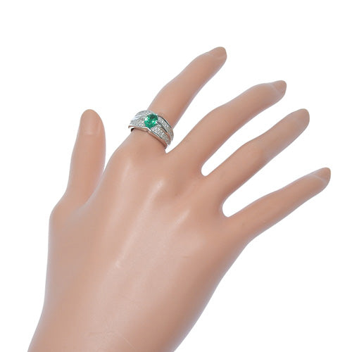 Emerald and Diamond Ring E0.857/D0.37 Pt900 Platinum