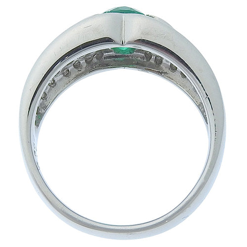 Emerald and Diamond Ring E0.857/D0.37 Pt900 Platinum