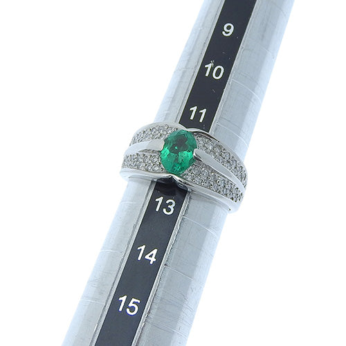 Emerald and Diamond Ring E0.857/D0.37 Pt900 Platinum