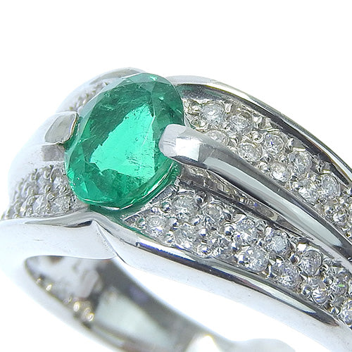Emerald and Diamond Ring E0.857/D0.37 Pt900 Platinum