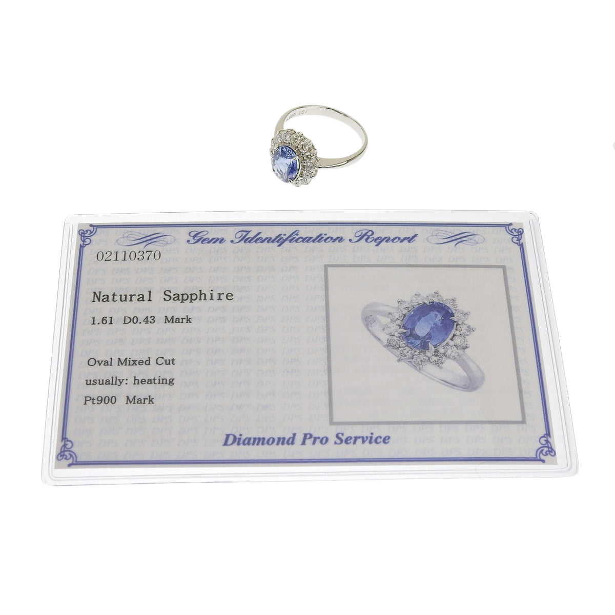 Sapphire and diamond ring, size S1.61/D0.43, Pt900 platinum