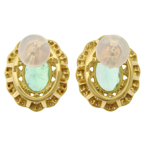 Emerald and Diamond Earrings: Emeralds 0.94ct, 0.97ct / Diamonds 0.60ct, 0.60ct, 18K Yellow Gold, Pavé Setting. Jewelry Accessory.