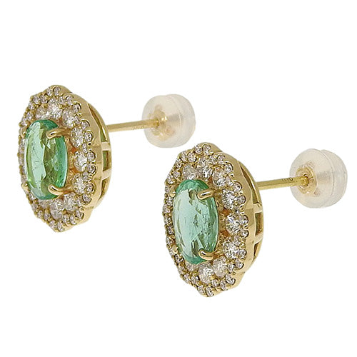 エメラルド ダイヤモンド ピアス E0.94,0.97/D0.60,0.60 イエローゴールド K18YG アクセサリー ジュエリー パヴェ