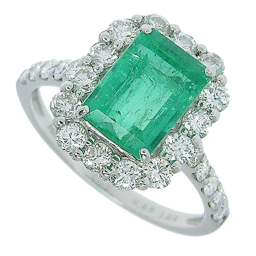 Emerald and diamond ring, E2.35/D1.00, Pt950 platinum