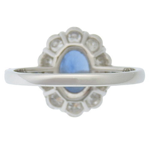 Blue sapphire and diamond ring, size S1.603/D1.16, Pt950 platinum