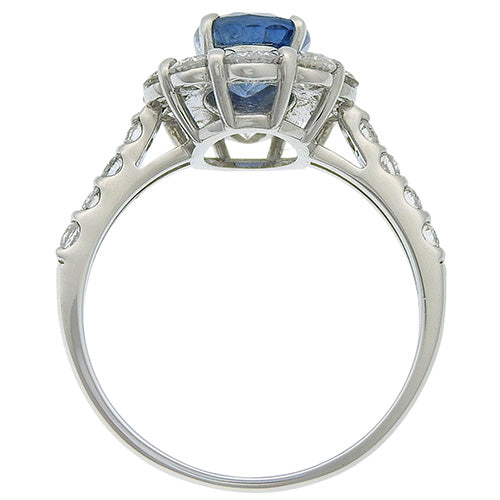 Blue sapphire and diamond ring, size S1.603/D1.16, Pt950 platinum