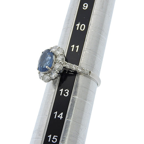 Blue sapphire and diamond ring, size S1.603/D1.16, Pt950 platinum
