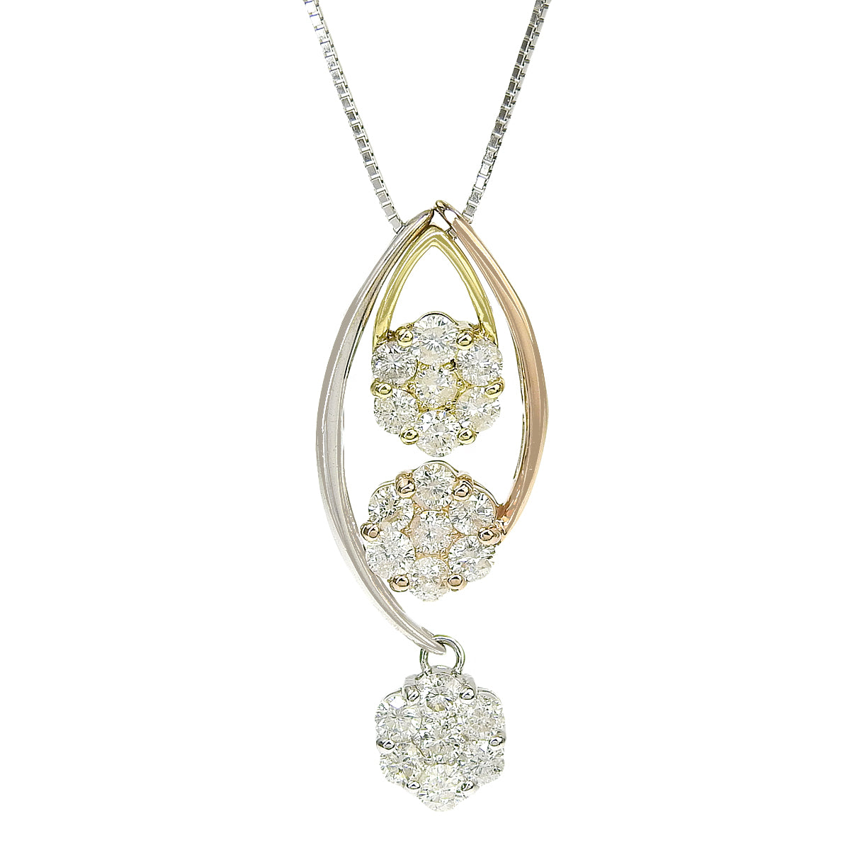 Flower Motif Swing Diamond Necklace D1.00 K18 White Gold WG K18 Yellow Gold YG K18 Pink Gold PG