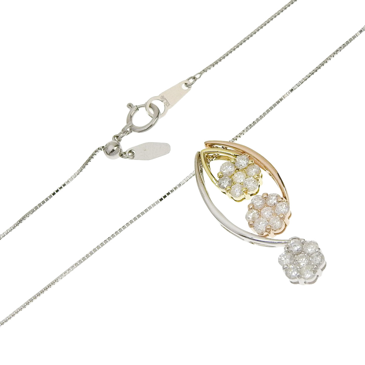 Flower Motif Swing Diamond Necklace D1.00 K18 White Gold WG K18 Yellow Gold YG K18 Pink Gold PG