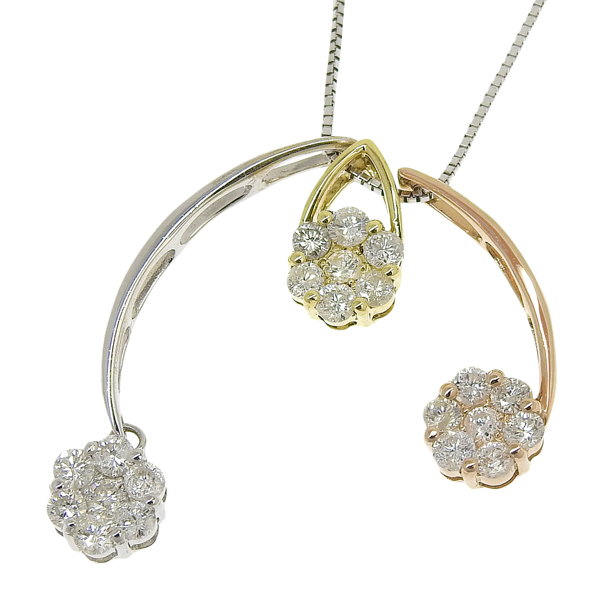 Flower Motif Swing Diamond Necklace D1.00 K18 White Gold WG K18 Yellow Gold YG K18 Pink Gold PG