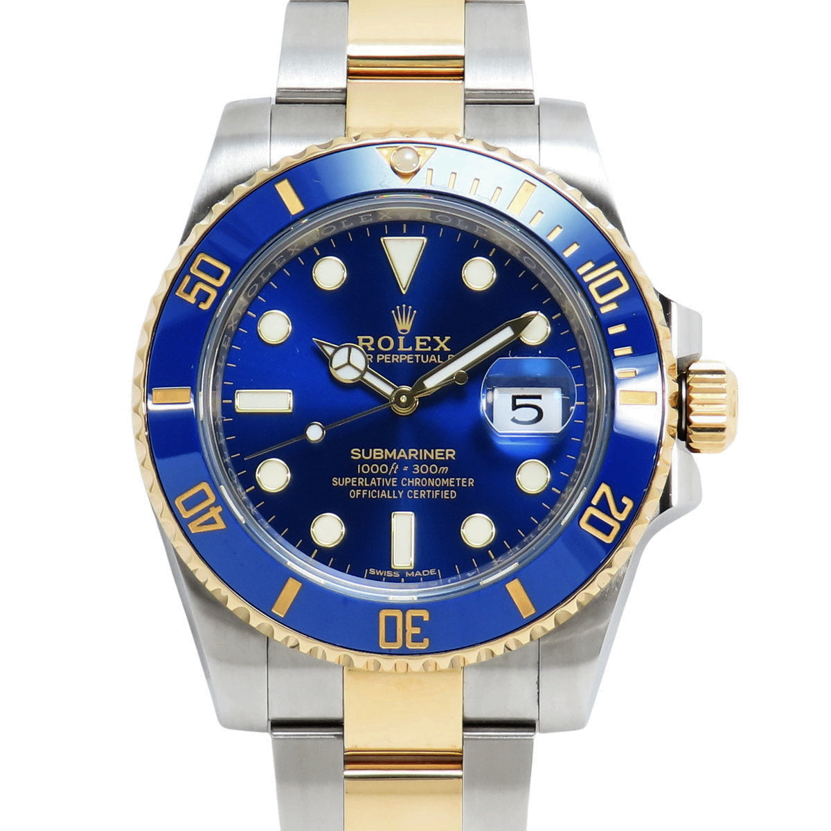 116613LB潜航者型日志型腕表,精钢/黄金材质,随机编号,自动上链,蓝色表盘。