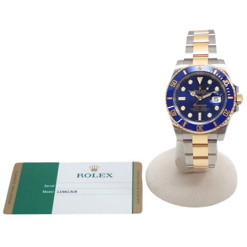 116613LB潜航者型日志型腕表,精钢/黄金材质,随机编号,自动上链,蓝色表盘。
