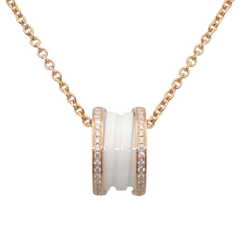 B.zero1 Necklace Diamond K18 Pink Gold PG White Ceramic