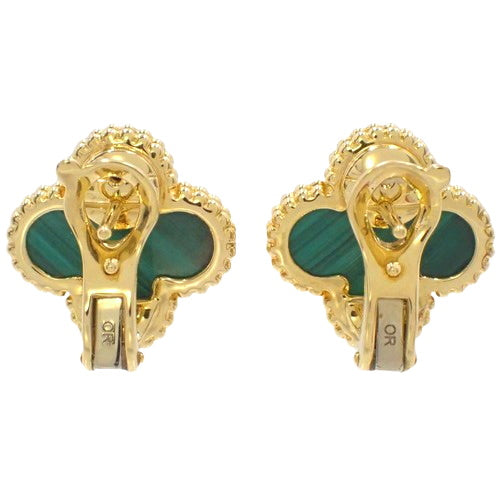 Vintage Alhambra Malachite Earrings in 18K Yellow Gold