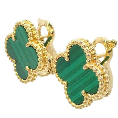 Vintage Alhambra Malachite Earrings in 18K Yellow Gold