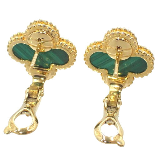 Vintage Alhambra Malachite Earrings in 18K Yellow Gold