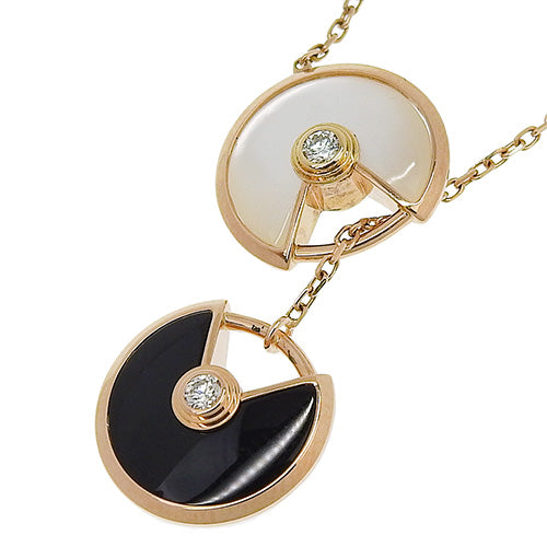 18K 粉红金 (PG) 珍珠母、缟玛瑙和钻石护身符项链