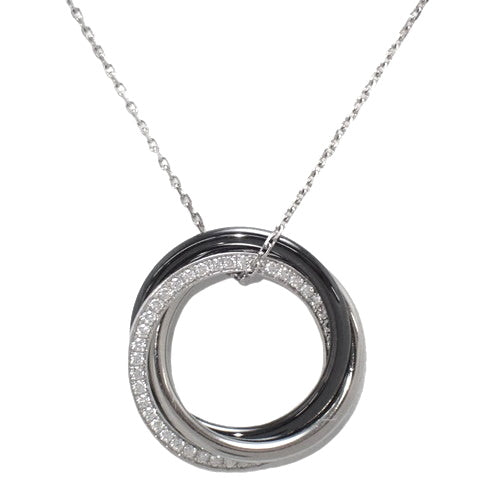 Trinity Necklace with Diamonds, Pt950 Platinum, K18 White Gold, WG Ceramic