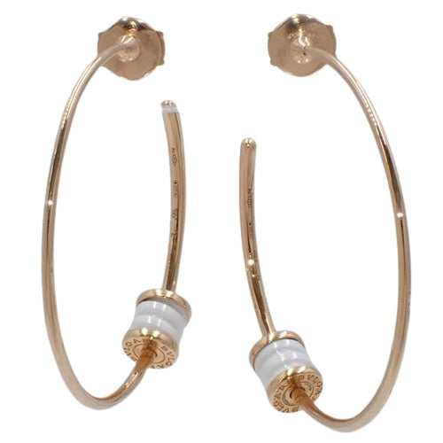 ビー・ゼロワン フープ ピアス K18 ピンクゴールド PG ホワイトセラミック B-zero1