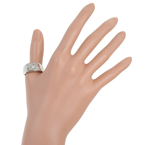 Signet Diamond Ring D0.28,0.12 Pt900 Platinum