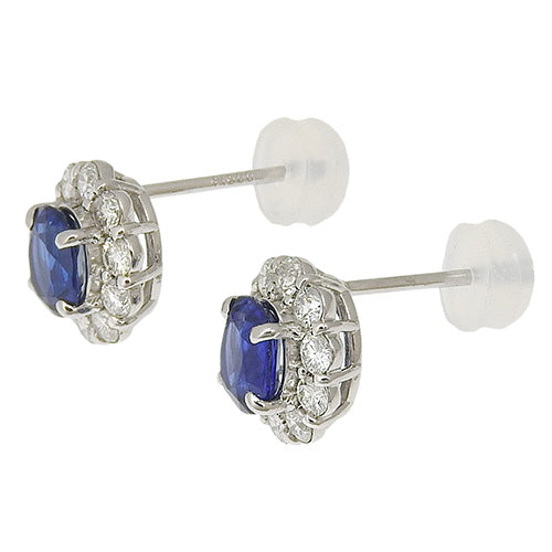 Sapphire and Diamond Earrings S0.665,D0.30/S0.616,D0.30 Pt900 Platinum
