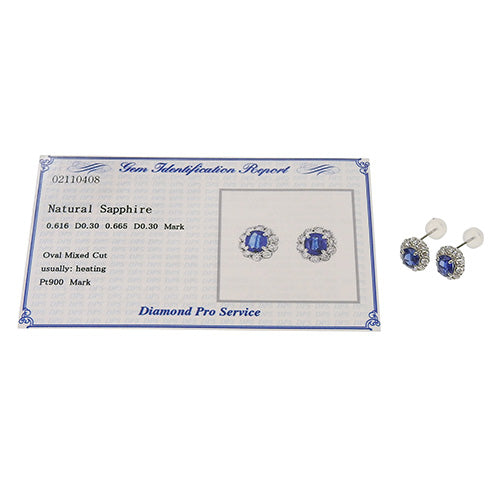 Sapphire and Diamond Earrings S0.665,D0.30/S0.616,D0.30 Pt900 Platinum
